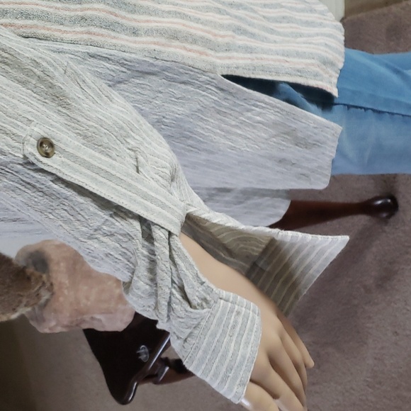 Mystree L breezy cotton tunic interesting contrasted stripes button tab sleeves - Picture 6 of 10